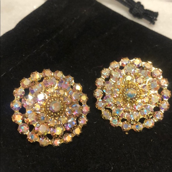 Aurora Borealis Crystal 3/4β Button Earrings,NWT - Picture 7 of 8